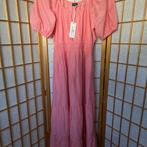 NWT Vineyard Vines Pink Cotton/Silk Maxi Tiered Puff Short Sleeves Dress Small